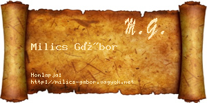 Milics Gábor névjegykártya